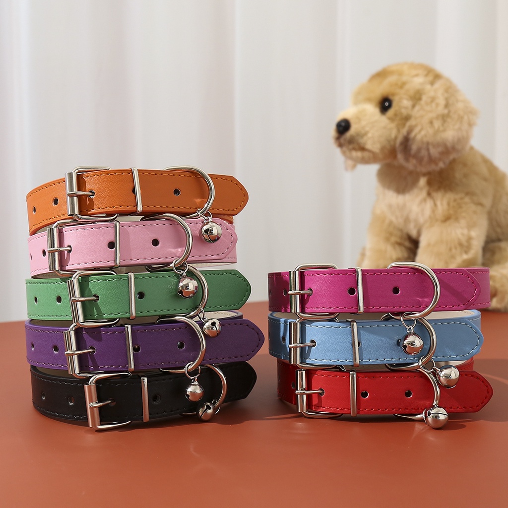 ปลอกคอหนัง-pu-นิ่ม-ขนาดใหญ่-พร้อมกระดิ่ง-สีพื้น-สําหรับสัตว์เลี้ยง-สุนัข-แมว-ชิวาวา-16-สี