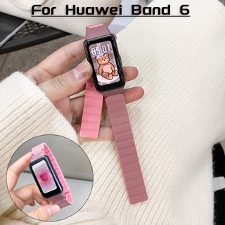ภาพหน้าปกสินค้าสําหรับ Huawei Band 7 6 ซิลิโคน วงแม่เหล็ก สายรัด สําหรับ Honor Band 6 เปลี่ยนได้ หัวเข็มขัด แม่เหล็ก สายรัดข้อมือ ที่เกี่ยวข้อง