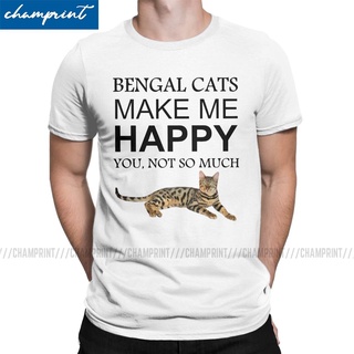ผ้าฝ้าย 100%เสื้อยืดคอกลม แขนสั้น ผ้าฝ้าย พิมพ์ลาย Bengal Cats Make Me Happy น่ารัก สําหรับผู้ชายS-3XL