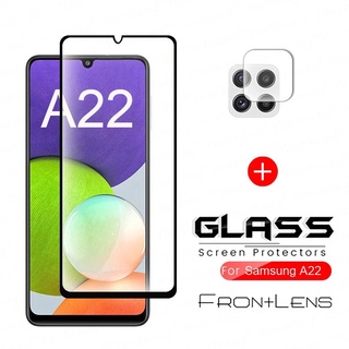 ส่งจากไทย ฟิล์มSamsung Galaxy A22 4G 5G กันรอย ชุด2in1 ฟิล์มเลนส์กล้อง ฟิล์มกระจกเต็มจอขอบดำ ฟิล์มกันกระแทก