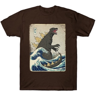 เสื้อยืดวินเทจ100%cotton เสื้อ ยืด ราคา ส่ง GUOHENG Mens The Great Godzilla Off Kanagawa Funny Tshirt men เสื้อ ยืด ผู้