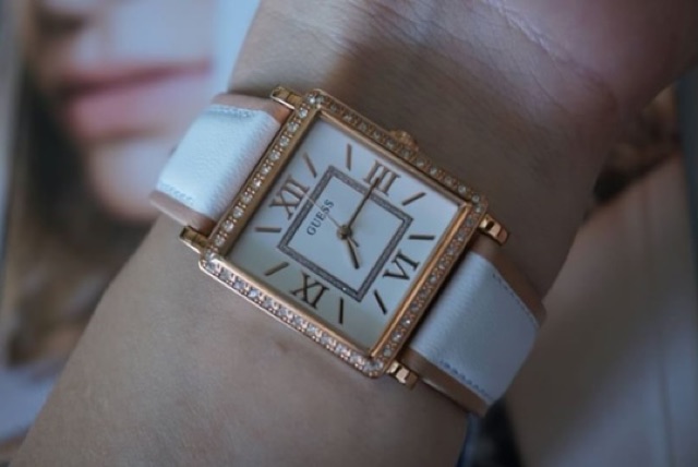 นาฬิกา-guess-watch-womens-white-leather-strap-watch-watch-u0829l11-28-มม