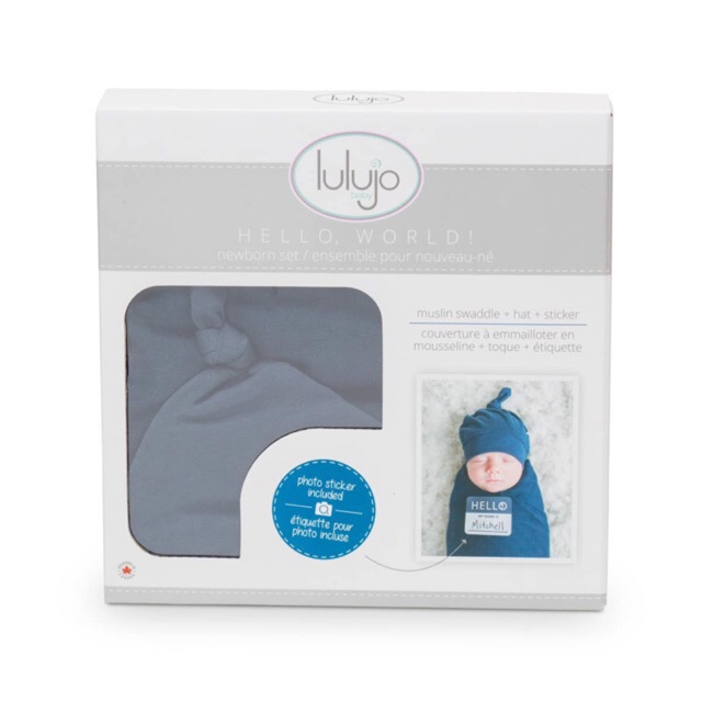 lulujo-ชุดผ้าอ้อมมัสลินคอตตอน-พร้อมหมวก-bamboo-hat-and-muslin-swaddle-navy