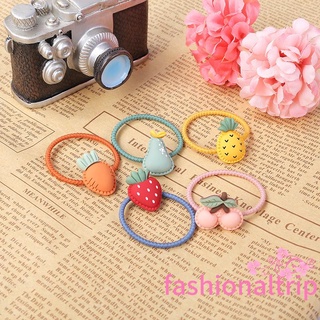 ab-Hair Tie with Cartoon Fruit Decor, Cute Ponytail Holder, Head Accessory, Pink/ Red/ Orange/ Pea Green/ Yellow