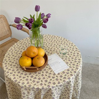 ผ้าปูโต๊ะลายดอกไม้สีม่วงสไตล์ย้อนยุค เป็นผ้าบางหน่อยไม่หนามาก ตัดแบ่งขาย [TM02]