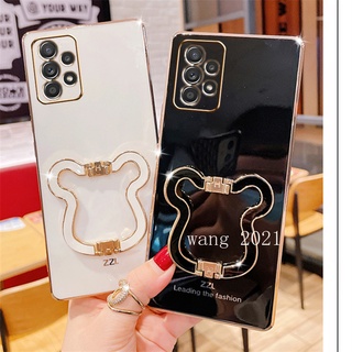 Ready Stock New Phone Case เคส Samsung Galaxy A53 A33 A73 A23 LTE M23 M33 5G A13 4G Electroplating Luxury Soft Cover with High Quality Folding Bear Stand เคสโทรศัพท