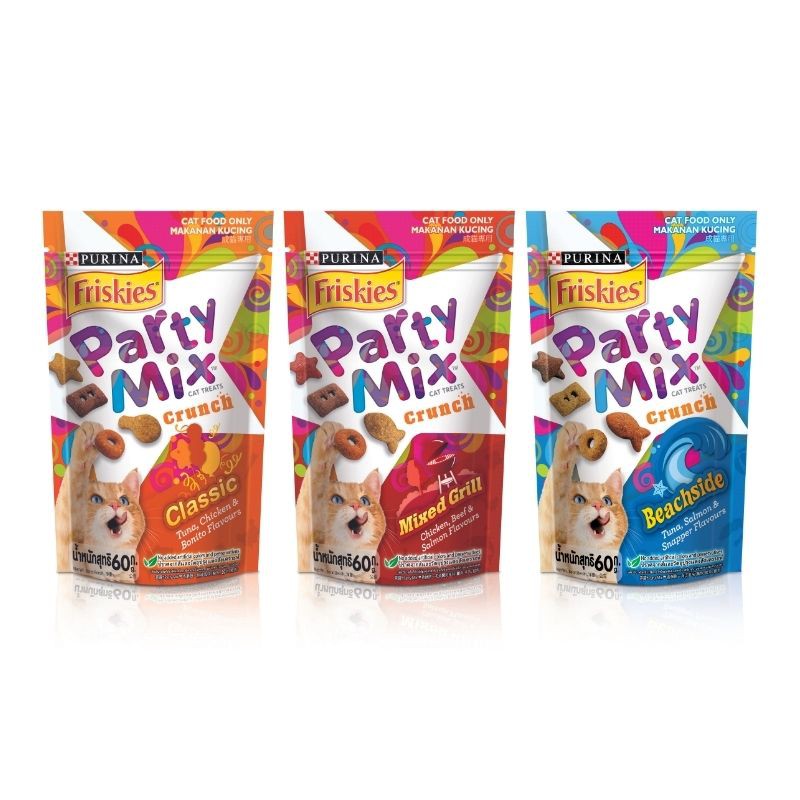 FRISKIES Party Mix ฟริสกี้ส์ ปาร์ตี้มิกซ์ ขนมแมว ขนาด 60ก. (เลือกรสได้