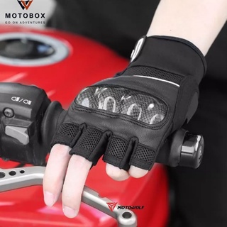 28. ถุงมือผ้า การ์ดคาร์บอนแบบครึ่งนิ้ว ถุงมือครึ่งนิ้ว แบรนด์ Motowolf 0327 ถุงมือขับมอเตอร์ไซส์ ปรับขนาดข้อมือได้ สีแดง