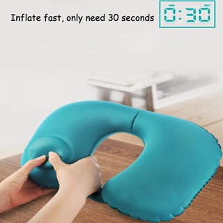 【บลูไดมอนด์】U-Shape Travel Pillow Automatic Air Inflatable Airplane Car Pillows Ring Pillow Folding Press Type Bed Pillo
