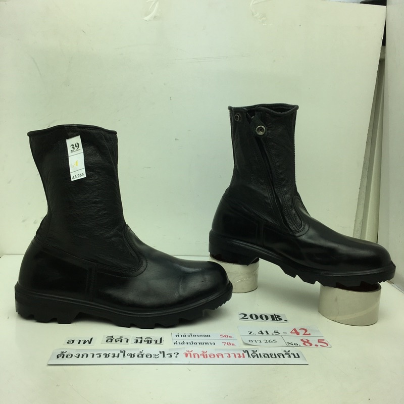 กรุณาทักหาผู้ขายเพื่อเลือกสินค้าก่อนสั่งซื้อ-รองเท้าฮาฟมีซิปข้าง-รองเท้าบูท-หนังสีดำ-มือสอง-นำเข้า