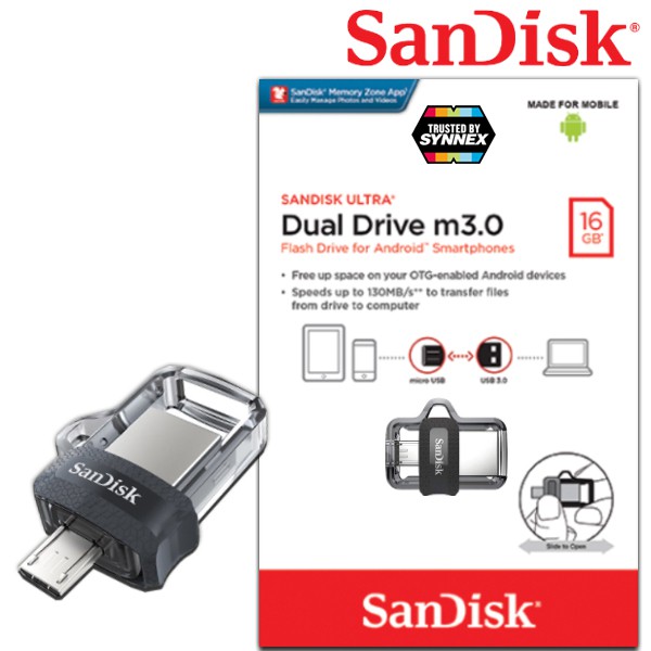 ภาพหน้าปกสินค้าSanDisk Ultra Dual Drive m3.0 16GB(SDDD3_016G_G46) OTG Dual Drive แฟลชไดร์ฟ สำหรับ สมาร์ทโฟน แท็บเล็ต Smartphone Android จากร้าน sjcam_officialstore บน Shopee
