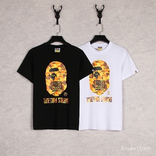 BAPE x PUBG Orange T shirt Round White Black Outdoor Cotton Breathable Shark O-Neck Short Sleeve Top Tees Men Women