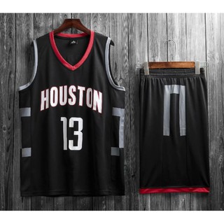 ชุดกีฬาผู้ใหญ่ ชุดบาส คอวี houston 13 สีดำ