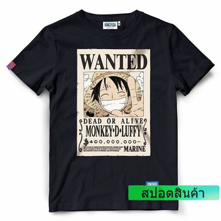 เสื้อยืดวันพีช One piece 487-BK LUFFY-WANTED สีดำ