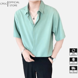 ☆Cpeic★【M-2XL】เสื้อเชิ้ตแขนสั้นลําลอง ทรงหลวม ระบายอากาศ พลัสไซซ์ แฟชั่นฤดูร้อน สไตล์เกาหลี สําหรับผู้ชาย