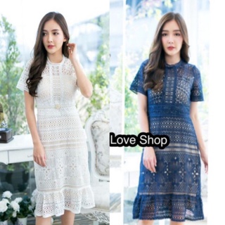 เดรสลูกไม้สั้นสีขาว!!! M-L Mini Dress เดรสลูกไม้สีกรมแขนสั้น งานป้าย Love love