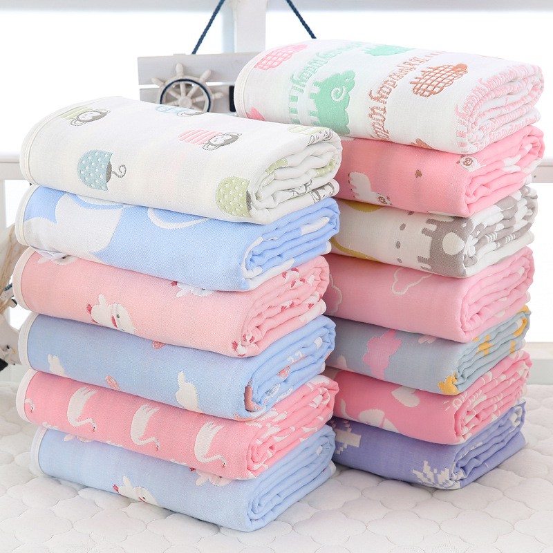 ราคาและรีวิวผ้าห่มสาลูทอ6ชั้น ผ้าฝ้ายญี่ปุ่น ผ้าห่มเด็ก ขนาด 110*110 cm.