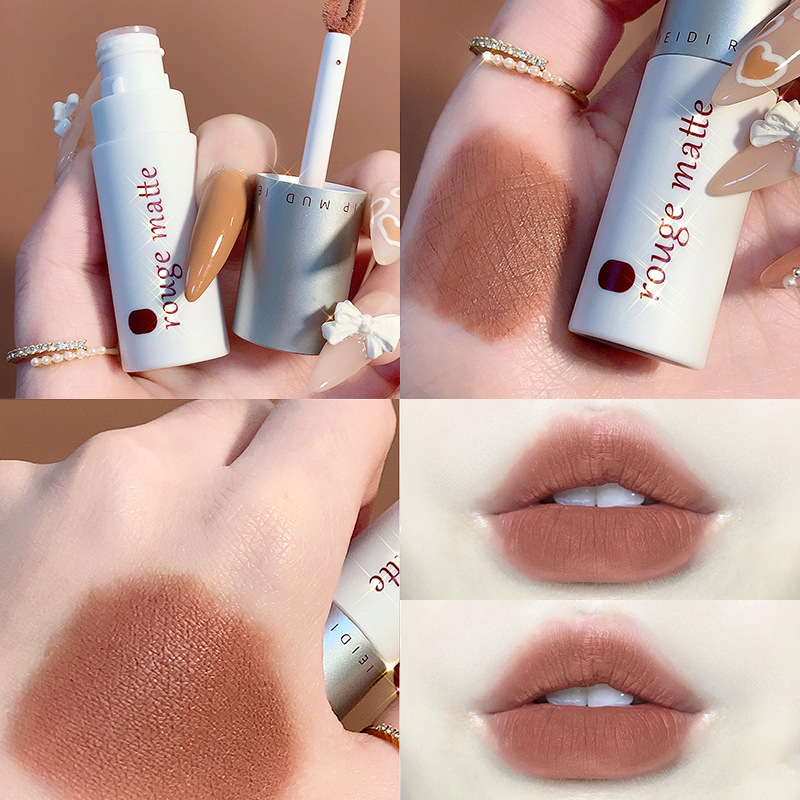 ลิปสติก-ช็อคโกแลต-เนื้อแมตต์-ติดทน-กันน้ำ-คัลเลอร์-ริช-lip-mud-matte-lip-glaze-non-fading-lip-gloss-student-cute-lipstick