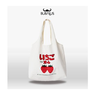 BBL-A013 🐃กระเป๋าผ้าทรงถุง Hobo bag เมจิ🍓🍓 สตอร์เบอร์รี่ลูกใหญ่ น่ารักสไตล์ญี่ปุ่น🧡🍎