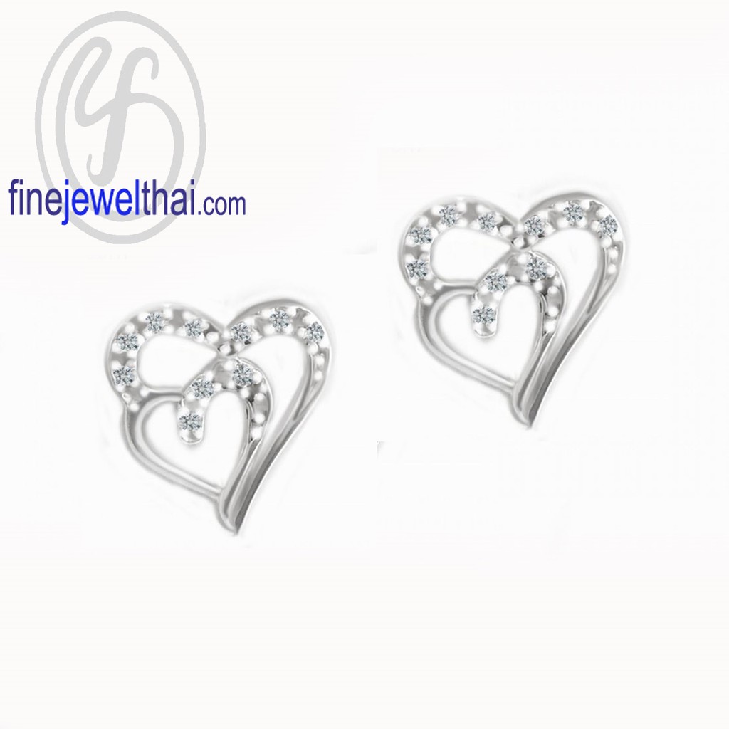 ต่างหู-หัวใจ-ต่างหูเพชร-ต่างหูเงินแท้-ออกแบบพิเศษ-heart-diamond-cz-silver-earring-e1163cz00p