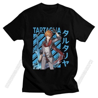 เสื้อยืดผ้าฝ้าย แบบนิ่ม พิมพ์ลายอนิเมะ Tartaglia Genshin Impact สไตล์ฮาราจูกุ สําหรับผู้ชาย S4TRY47665