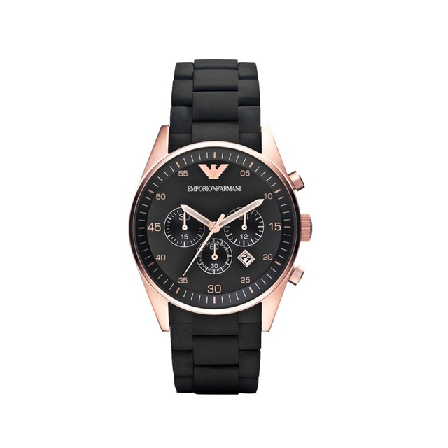 ภาพหน้าปกสินค้าEMPORIO ARMANI นาฬิกาข้อมือผู้ชาย รุ่น AR5905 Chronograph Silicone - Rose Gold & Black