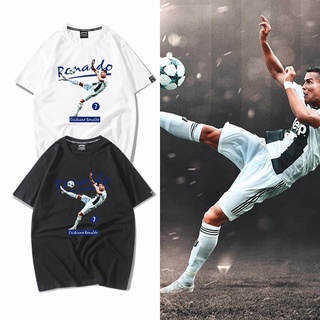 ▅▓▒คำแนะนำยอดนิยม เสื้อยืดคอกลม แขนสั้น ผ้าฝ้าย 100% พิมพ์ลายฟุตบอล C Ronaldo Fan 2022 ฟุตบอลโลก CR7
