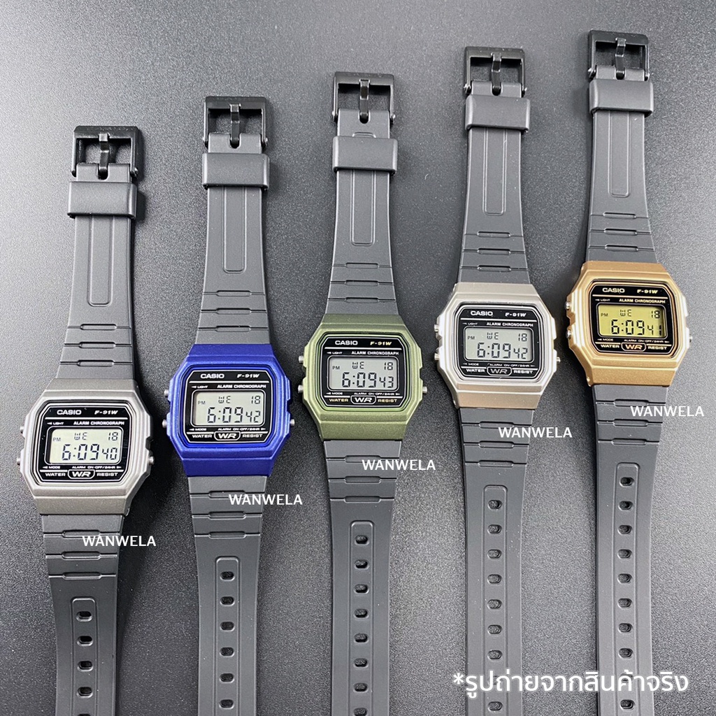 สมาร์ทวอทช์-นาฬิกาโทรศัพท์-ใส่โค้ดลดเพิ่ม-ของแท้-นาฬิกาข้อมือ-casio-รุ่น-f-91-f-91wm-พร้อมกล่อง