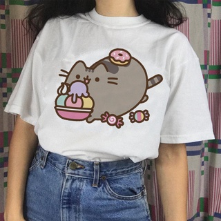 เสื้อยืดลําลอง แขนสั้น พิมพ์ลายการ์ตูนแมว 90s สไตล์เกาหลี ฮาราจูกุ สําหรับสตรี