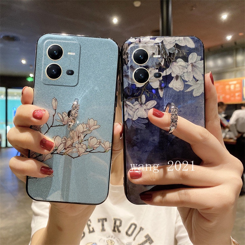 new-phone-case-vivo-y16-v25-v25e-v25-pro-5g-y35-2022-y22-y22s-เคส-casing-glitter-gardenia-pattern-with-finger-holder-all-inclusive-soft-case-back-cover-เคสโทรศัพท