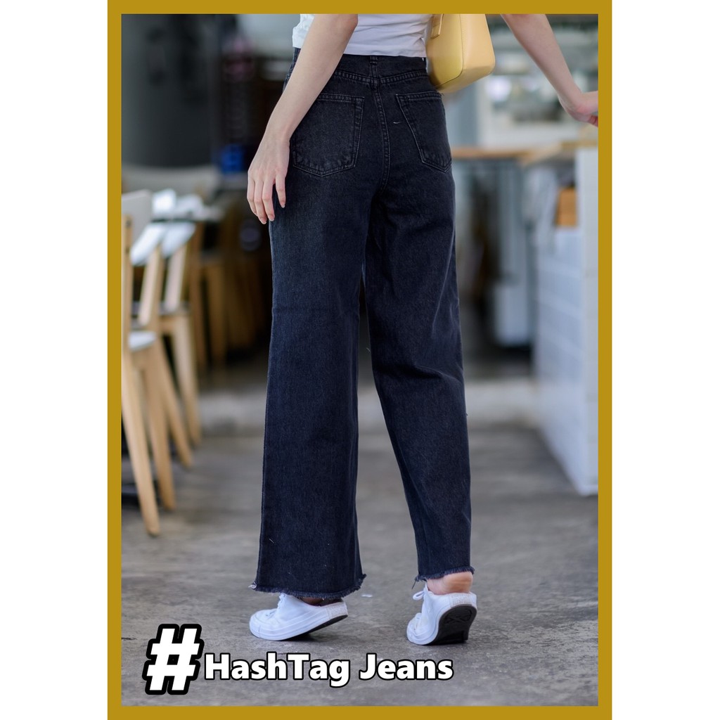 hashtag-jeans-กางเกงยีนส์ขายาว-กางเกงยีนส์ขาบาน-วินเทจขาบาน-กระเป๋าโค้ง-ฟอกดำ-กางเกงยีนส์ผู้หญิง-has9284