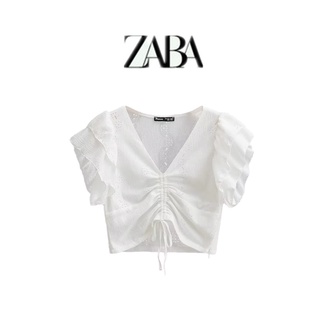 ZARA เสื้อเชิ้ตแขนสั้น คอวี แต่งจับจีบ สีพื้น สไตล์ฝรั่งเศส แฟชั่นฤดูร้อน สําหรับผู้หญิง 2022