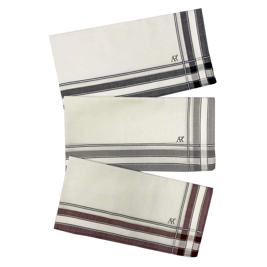 ภาพหน้าปกสินค้าANGELINO RUFOLO Handkerchief (ผ้าเช็ดหน้า) ผ้า 100% COTTON คุณภาพเยี่ยม ดีไซน์ Double Line สีขาว-ดำ/เทา/เลือดหมู
