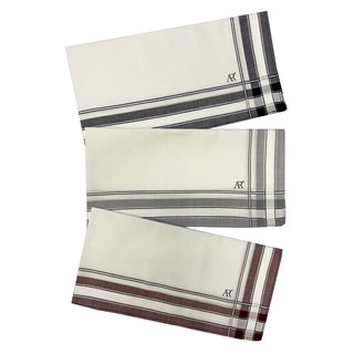 ANGELINO RUFOLO Handkerchief (ผ้าเช็ดหน้า) ผ้า 100% COTTON คุณภาพเยี่ยม ดีไซน์ Double Line สีขาว-ดำ/เทา/เลือดหมู