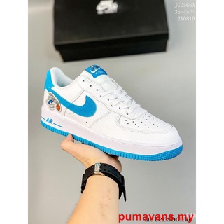 สีใหมNike Air Force 1 Low (GS) Mini Swoosh รองเท้ากีฬาลำลองส้นเตี้ยสีน้ำเงินสีขาว