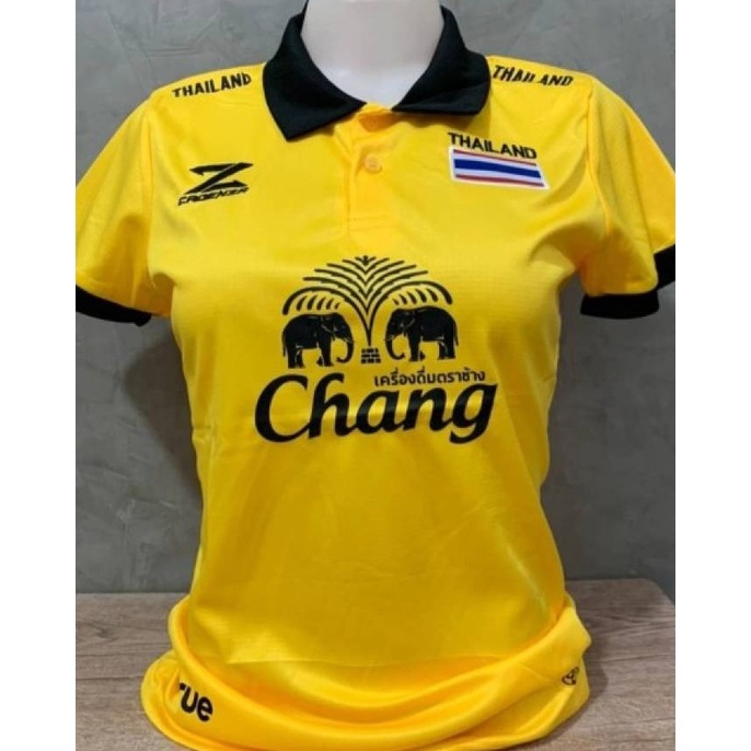 เสื้อบอลหญิงทีมชาติไทย-มีโลโก้ธงชาติไทยปกดำ-ฮิตตลอดกาล