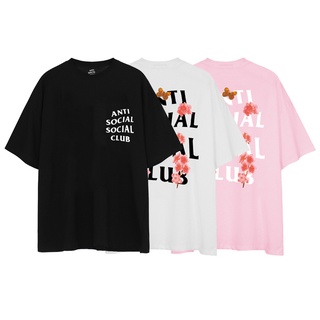 เสื้อยืดสีขาวANTI SOCIAL SOCIAL CLUB เสื้อแขนสั้น พิมพ์ลายโลโก้ดอกซากุระ และลูกพีช สําหรับผู้ชาย และผู้หญิง