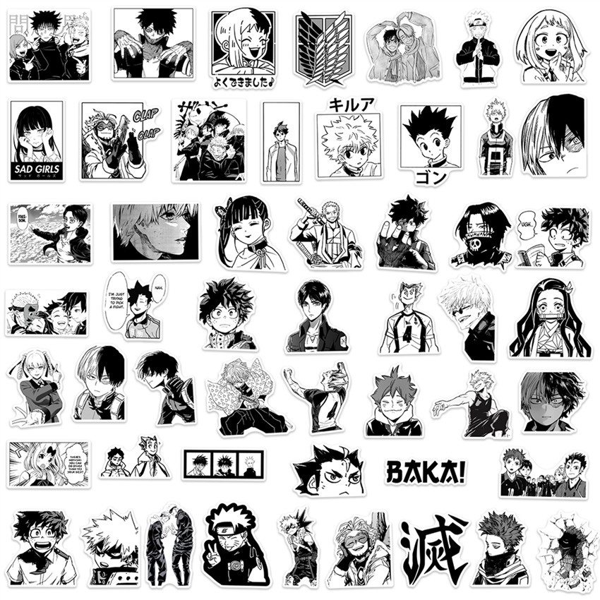 50pcs-set-classical-black-amp-white-anime-cartoon-series-02-mixed-สติ๊กเกอร์-waterproof-diy-fashion-decals-doodle-สติ๊กเกอร์