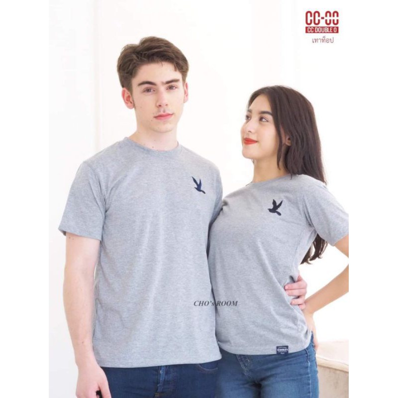 เสื้อยืดแขนสั้นสีพื้นงานปัก-งานป้ายนกccoo-ใส่ได้หญิงและชาย-cotton100-มีบริการเก็บปลายทาง