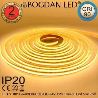 LED STRIP E-AA0830-COB-3000K DC-24V 15W/1M IP20 ยี่ห้อBOGDAN LED แอลอีดีไฟเส้นสำหรับตกแต่ง 2400LED/5M 75W/5M Grade A