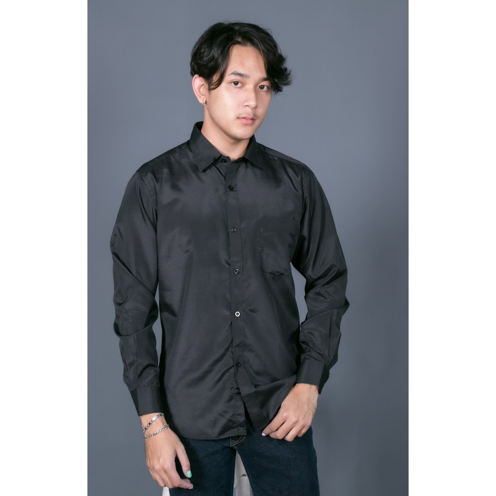 เสื้อเชิ้ตชายแขนยาวทางการ-งานดีมาก-ขาว-ดำ