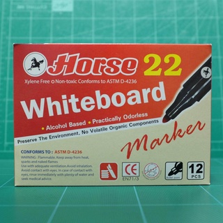 ปากกาไวท์บอร์ดตราม้า Horse Whiteboard Marker H-22 หมึกสีแดง (1กล่อง/12ด้าม) ขนาดหัวปากกา 2 มม. (Non-Permanent)