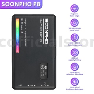 Soonpho ไฟวิดีโอ LED RGB 8W 2500K-8500K CRI 97 สําหรับไลฟ์สด บันทึกวิดีโอ โคมไฟสตูดิโอ