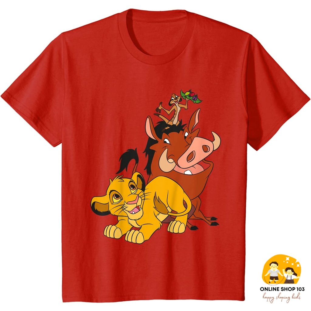 เสื้อยืด-พิมพ์ลายดิสนีย์-the-lion-king-young-simba-timon-and-pumbaa-แฟชั่นสําหรับเด็กผู้ชาย-และเด็กผู้หญิง