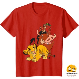 เสื้อยืด พิมพ์ลายดิสนีย์ The Lion King Young Simba Timon and Pumbaa แฟชั่นสําหรับเด็กผู้ชาย และเด็กผู้หญิง