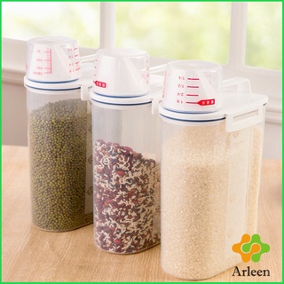 Arleen กล่องพาสติกเก็บเมล็ดข้าวสาร ทรงกระบอกน้ำ กันแมลง ความจุ 2 Kg. พร้อมถ้วยตวง Rice Container