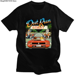 เสื้อยืดโอเวอร์ไซส์เสื้อยืดแขนสั้น ผ้าฝ้าย พิมพ์ลายเกมแข่งรถ Arcade Racing Video Game Out Run สไตล์วินเทจ ยุค 80s สําหรั