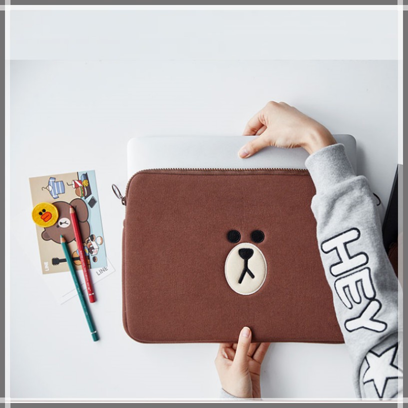 พร้อมส่ง-กระเป๋าคอมพิวเตอร์-cartoon-brown-bear-laptop-bags-11-15-6นิ้ว