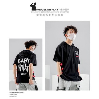 NEW✨เสื้อแขนสั้นผู้ชาย มีฮู้ด✨✔✨ แฟชั่นสไตล์เกาหลี