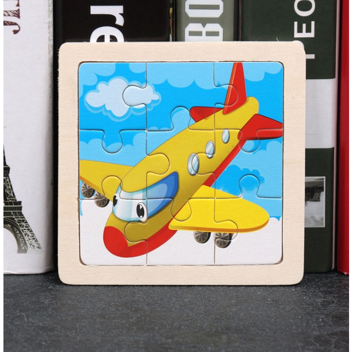จิ๊กซอว์ไม้-รูปการ์ตูนสัตว์-เครื่องบินจราจร-ของเล่นเสริมการเรียนรู้เด็ก-9-ชิ้น